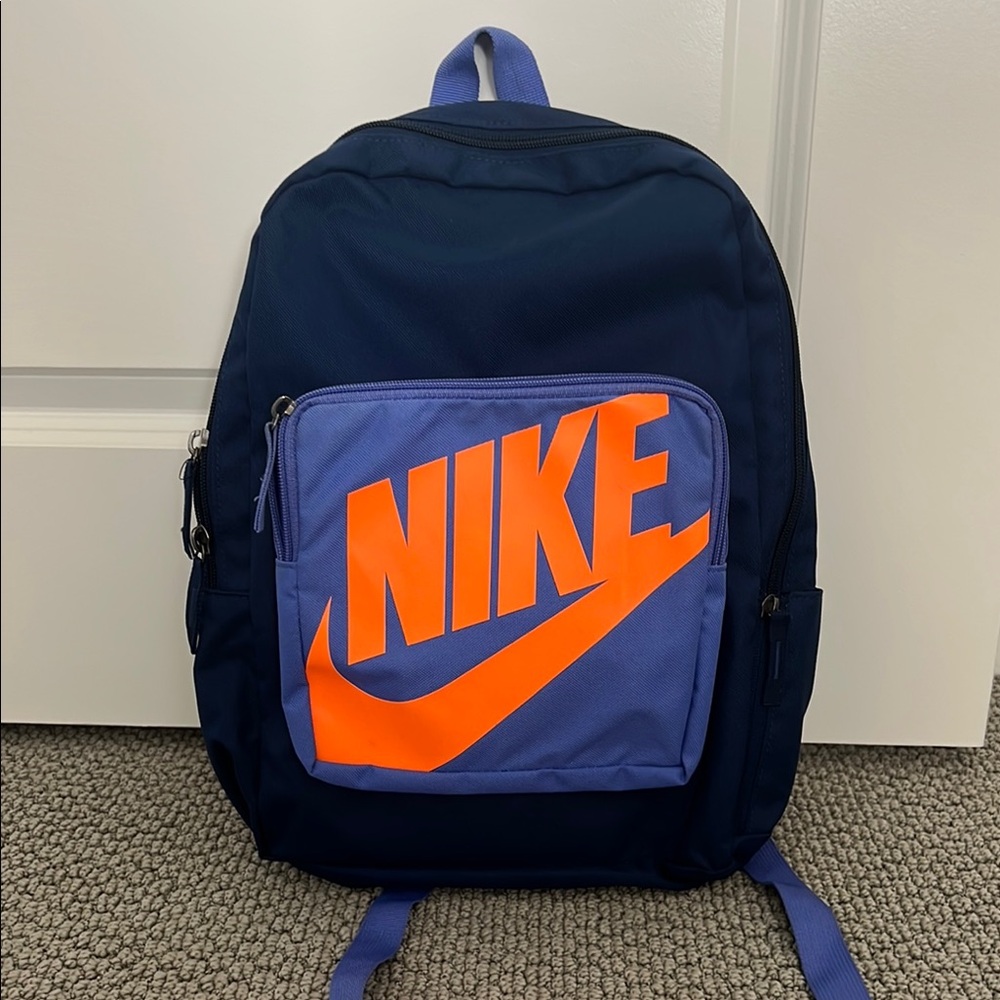 Perfect Mid-Sized Backpack Blue, Purple and Orange nike double zip